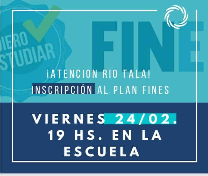 Plan Fines: abren las inscripciones en Río Tala