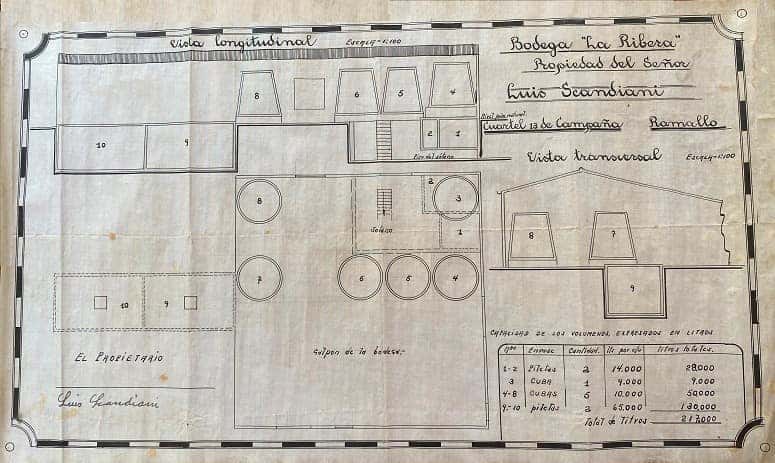 Museo Paleontológico: recuperaron el plano original de la primera bodega de la familia Scandiani