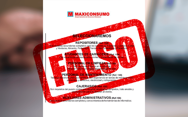 Maxiconsumo advirtió por búsquedas laborales falsas: “No pedimos datos bancarios ni dinero”