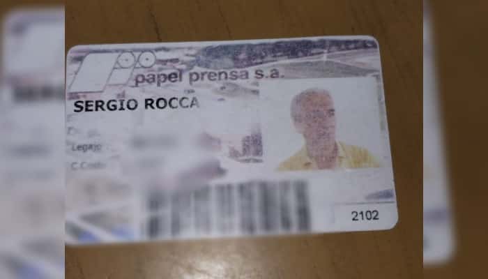 Carnet encontrado a nombre de Sergio Rocca