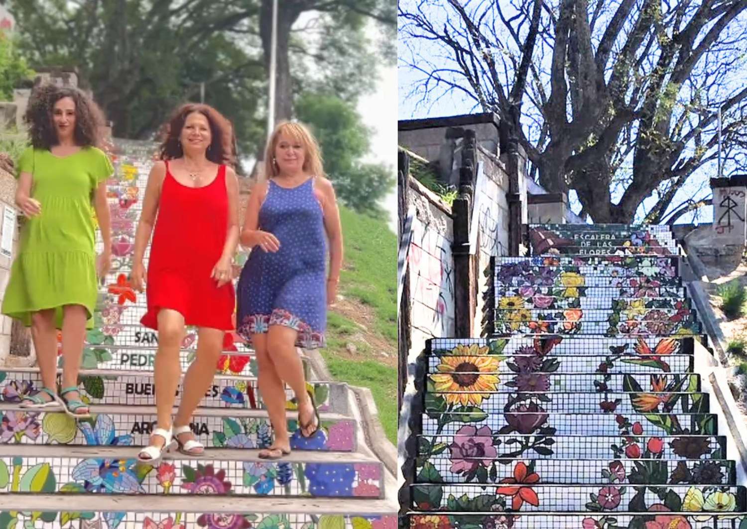 Turistas a puro show en la Escalera de las Flores