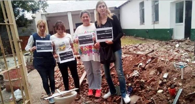 Campaña polémica: docentes pidieron “escuelas seguras” sobre escombros de un establecimiento en obra