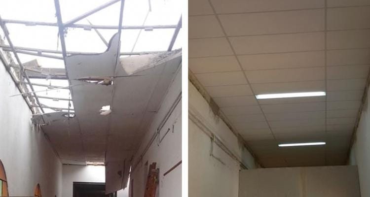 Mientras esperan por obras en escuelas afectadas por el último temporal, destacan cambio de techos en escuela de Doyle