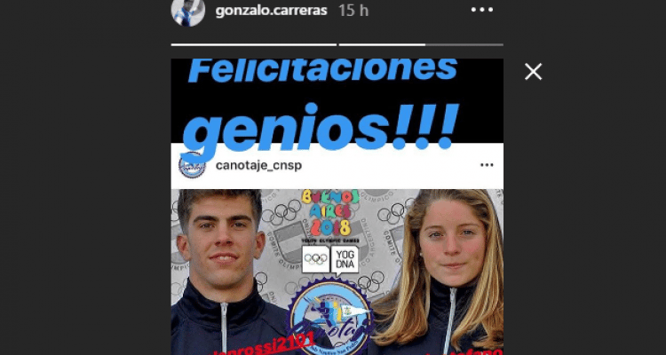 El mensaje de Gonzalo Carreras a Valentín Rossi y Rebeca D’Estéfano por sus clasificaciones a Buenos Aires 2018