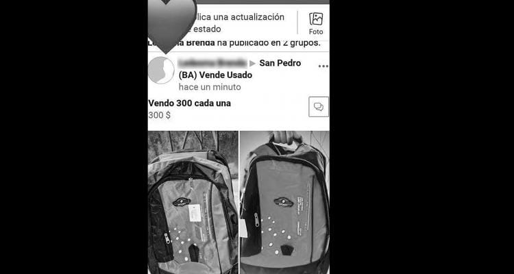 Recibieron mochilas de ayuda social y las vendían por Facebook