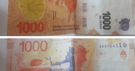 Le dieron un billete de mil pesos falso