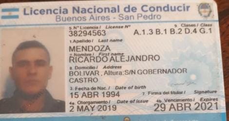 Licencia encontrada a nombre de Ricardo Mendoza