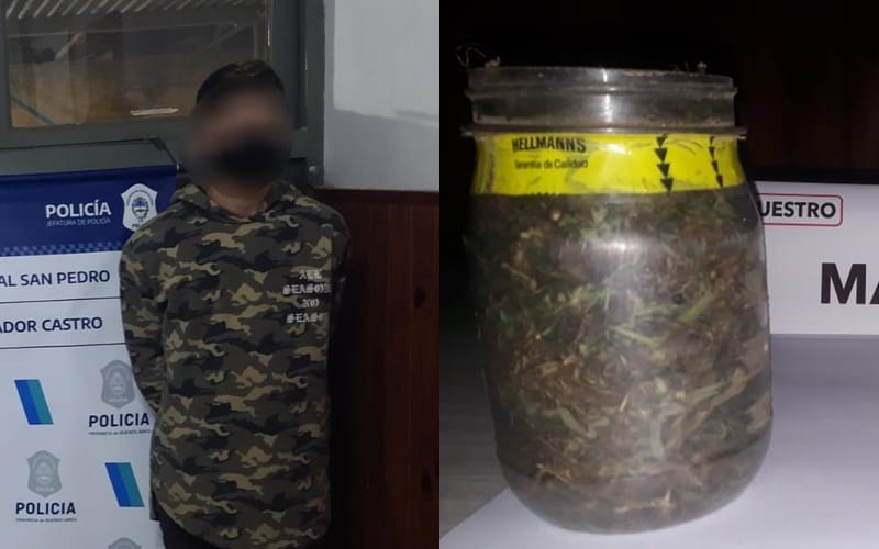 Gobernador Castro: aprehendieron a un joven que ingresaba al pueblo con un frasco de marihuana