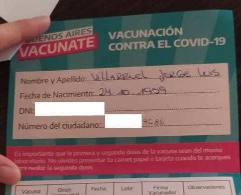 Encontraron certificado de vacunación de Jorge