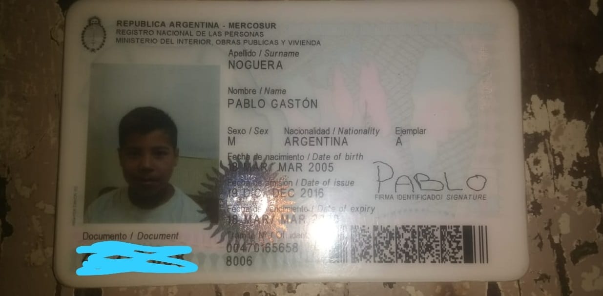 Pablo Gastón Noguera busca su DNI