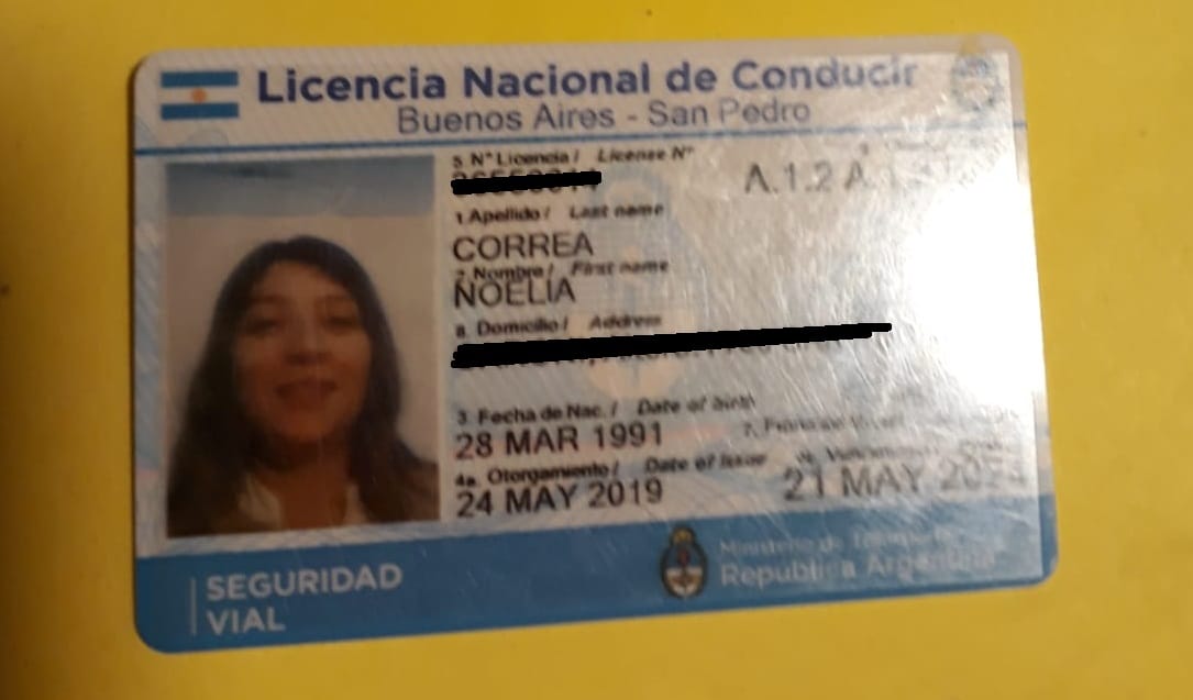Encontraron la Licencia de Conducir de Noelia Correa