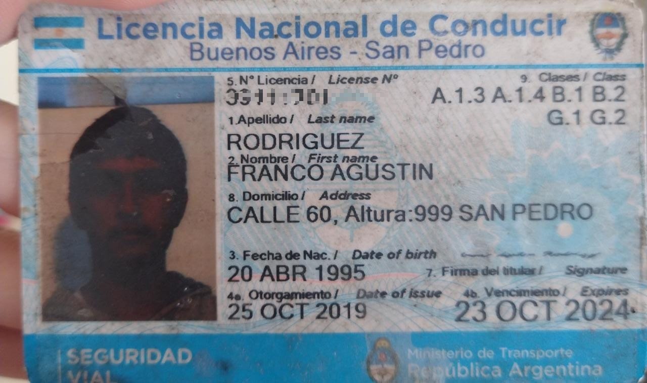 Encontraron licencia de conducir de Franco Agustín Rodríguez