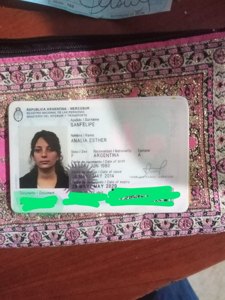 Encontraron billetera con documentación de Analía Sanfelipe