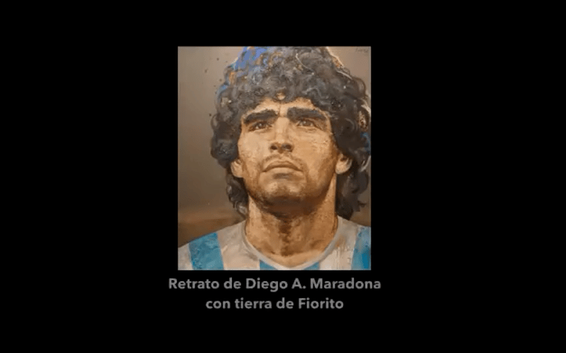 El artista sampedrino Jorge López creó un retrato de Maradona con tierra “del potrero de Fiorito”