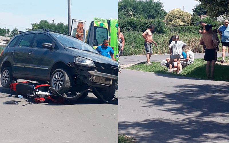 Choque en Liniers y Javier Rivero: una moto quedó debajo de un auto y sus ocupantes salieron despedidos