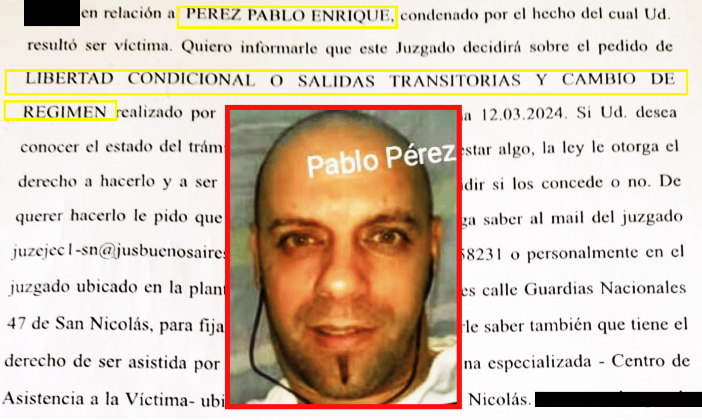 El Juzgado informó a las víctimas sobre el pedido de morigeración de la pena del violador serial Pablo Pérez.