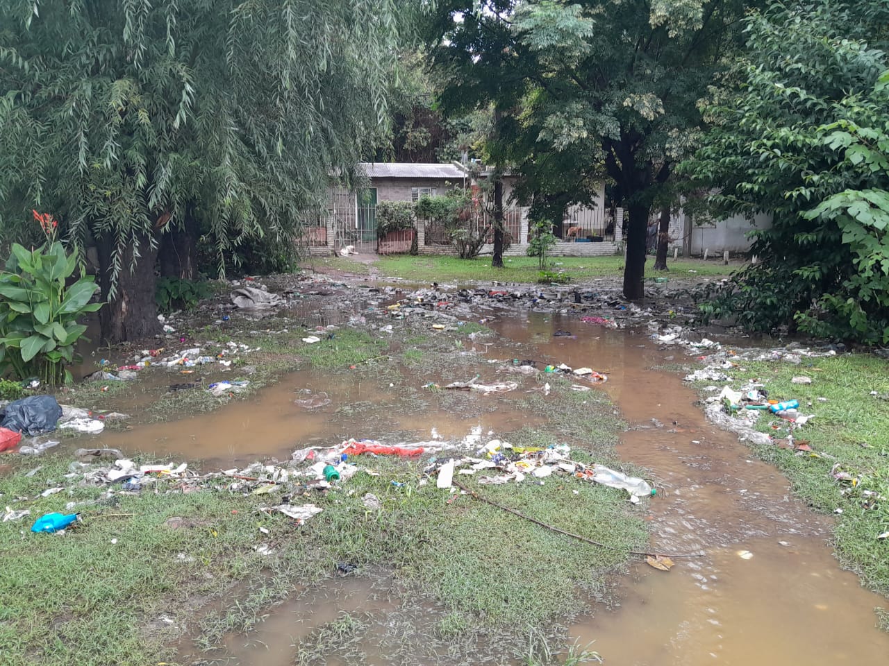 En la zona de Fabián Pesca el deslizamiento de basura de las barrancas provocó una verdadera inundación sobre la calle.